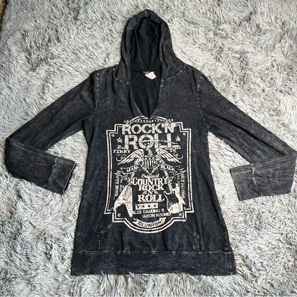 Davida Shirt Womens 3xl lightweight Rock n Roll Vneck Embellish Hoodie Hood